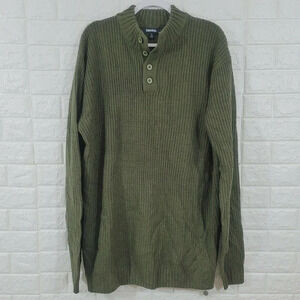 Kingsize Button Closure Knitted Sweater Green XL
